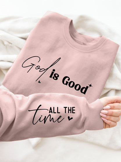 God is Good" Heart Print Crew Neck Sweatshirt