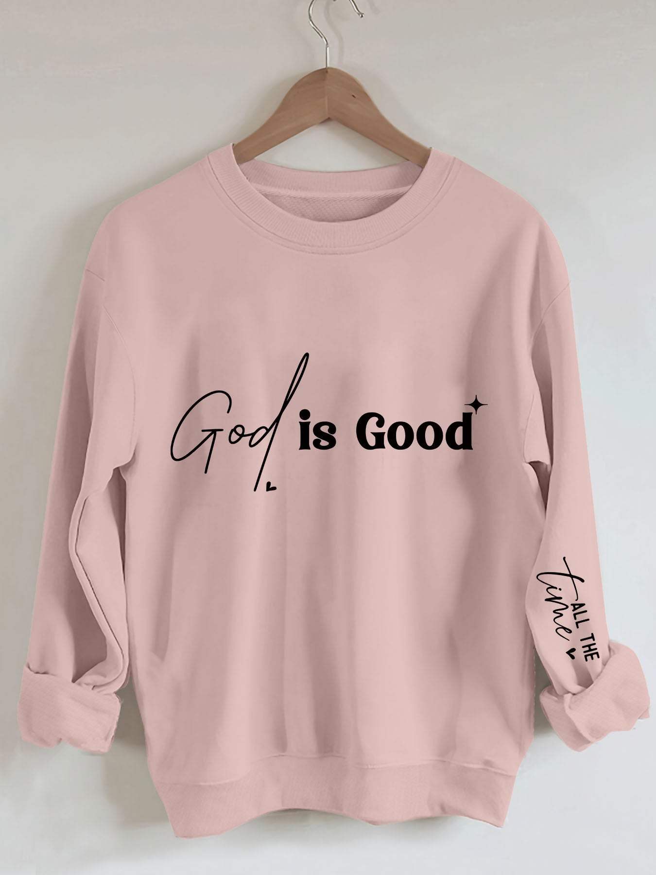 God is Good" Heart Print Crew Neck Sweatshirt