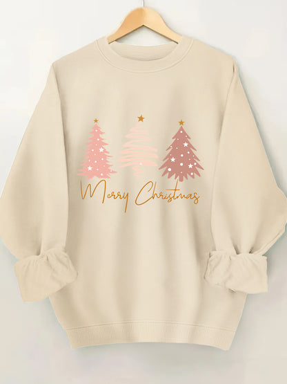 Women's Casual Christmas Tree Print Crew Neck Long Sleeve Sweater