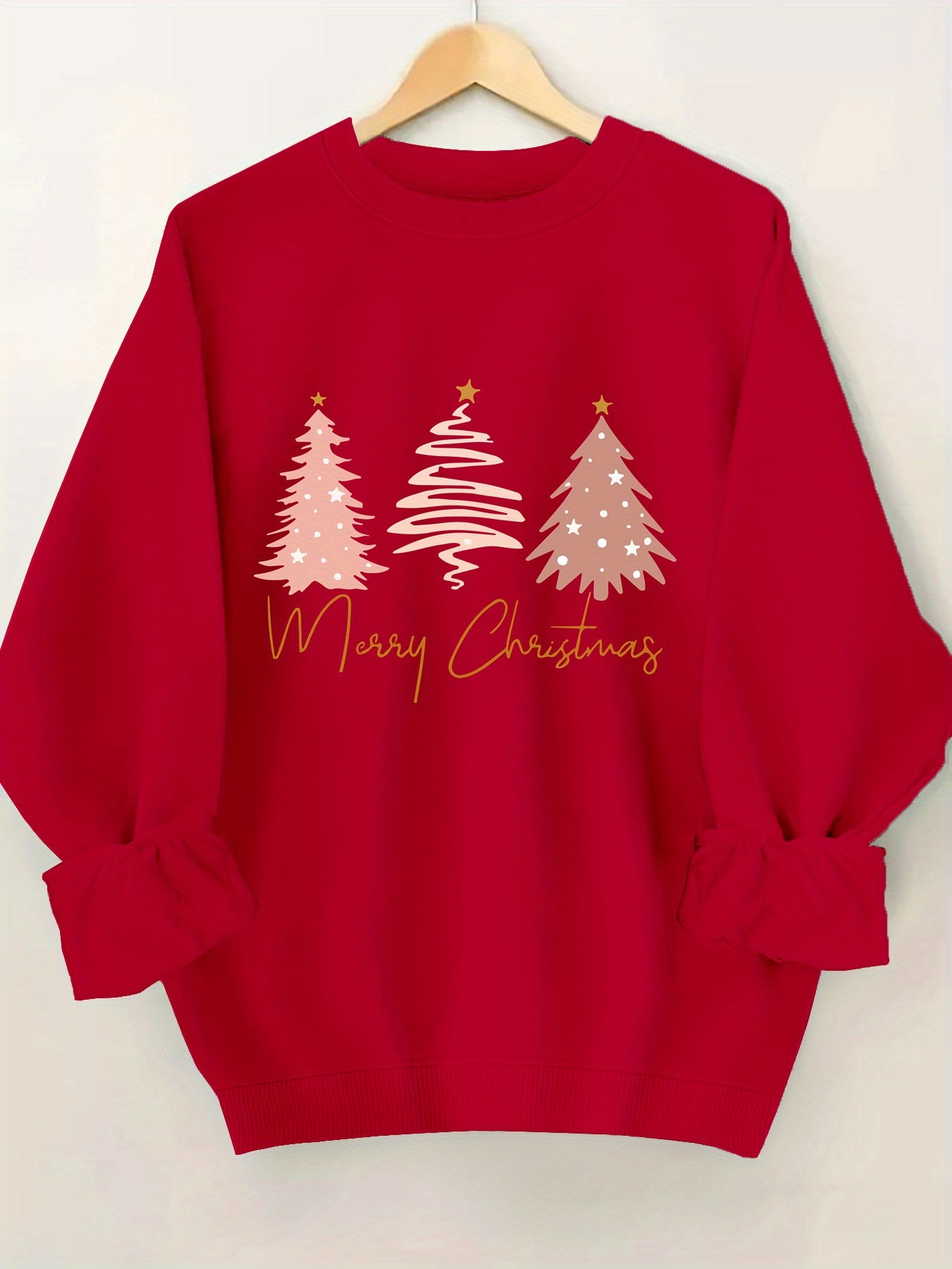 Women's Casual Christmas Tree Print Crew Neck Long Sleeve Sweater