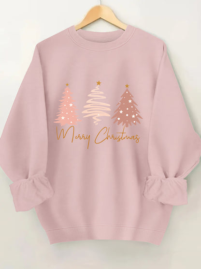 Women's Casual Christmas Tree Print Crew Neck Long Sleeve Sweater