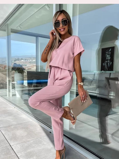 ReeseChic™   |   Elegant Jumpsuit with Short Sleeves and Belt