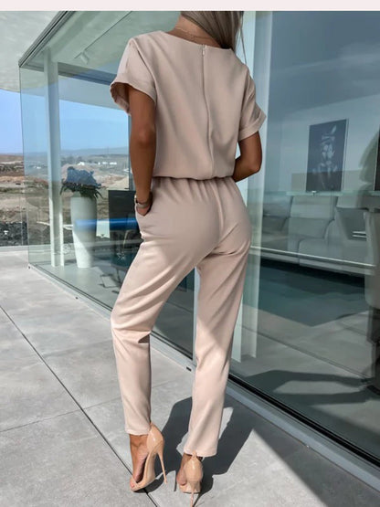 ReeseChic™   |   Elegant Jumpsuit with Short Sleeves and Belt