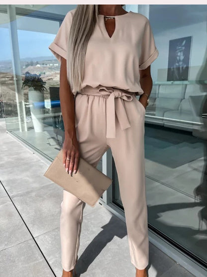 ReeseChic™   |   Elegant Jumpsuit with Short Sleeves and Belt