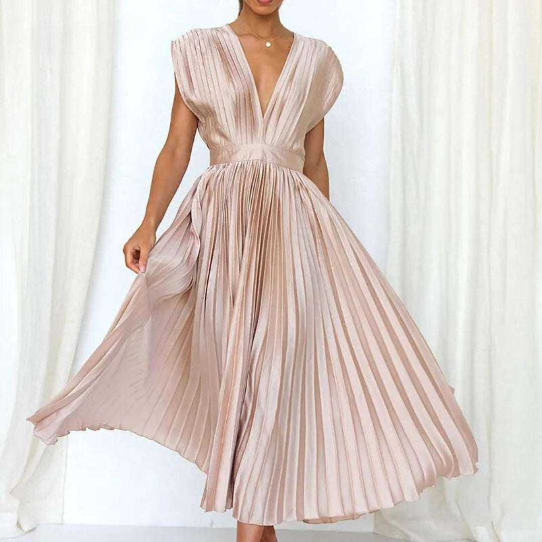 EveElegance™   |   EVE - MAXI DRESS WITH V-NECK AND PLEATS